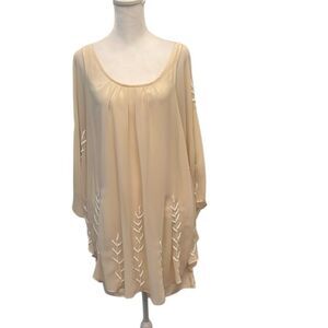 Free People elegant cream size medium beaded flowy shear mini dress EUC
